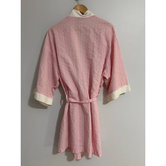 Signature by Stan Herman Women's Robe Large Pink PinStripes Monogram Vintage - Picture 3 of 5